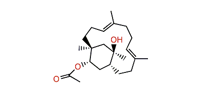 (1R,3S,4S,7E,11E,15R)-15-Hydroxy-7,16-secotrinervita-7,11-dien-3-yl acetate